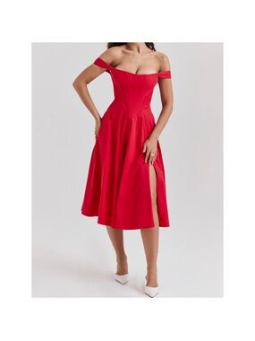 House of CB 'Saira' Scarlet Red Corset Midi Sundress
